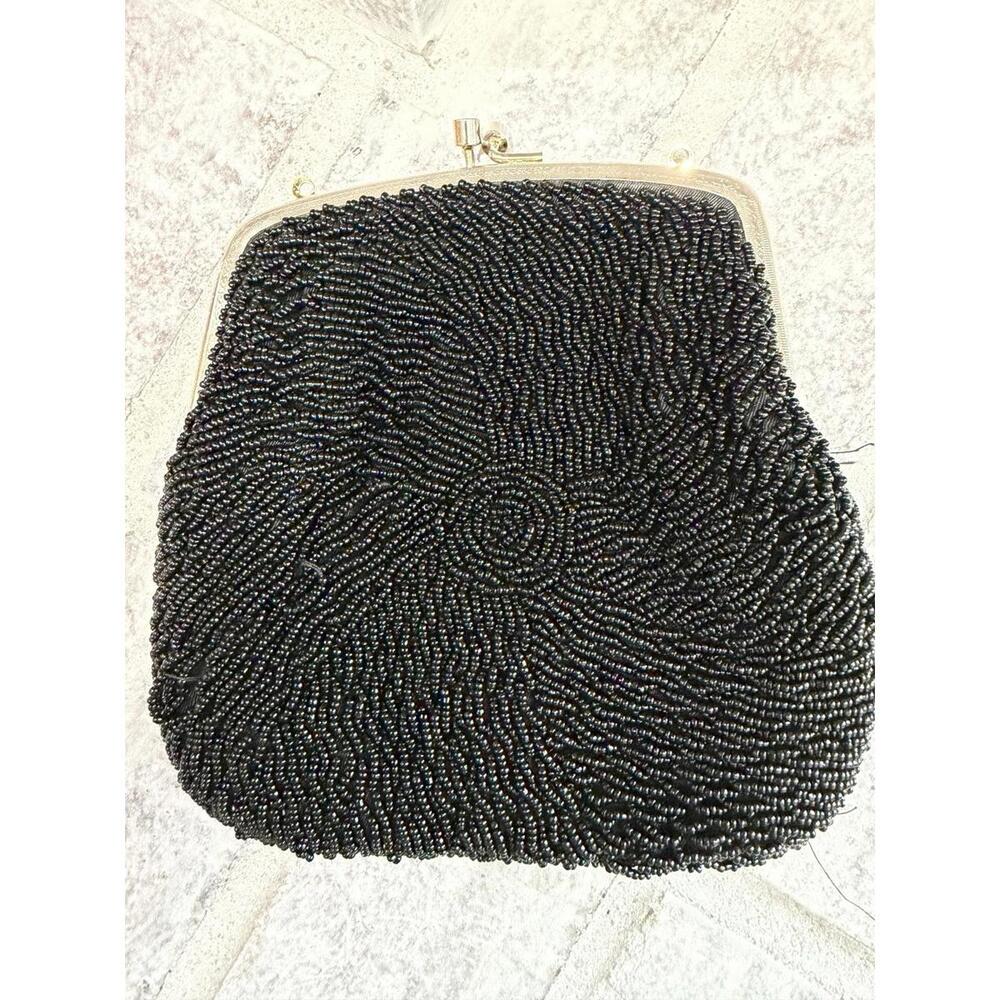vintage‎ Walborg black beaded evening purse with a floral swirl design